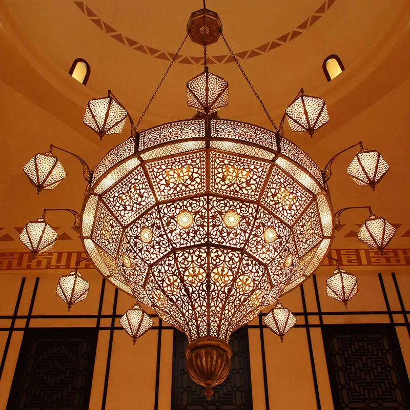 Candelabro de cristal islámico para Hotel, iluminación de gran vestíbulo hecha a medida, marroquí