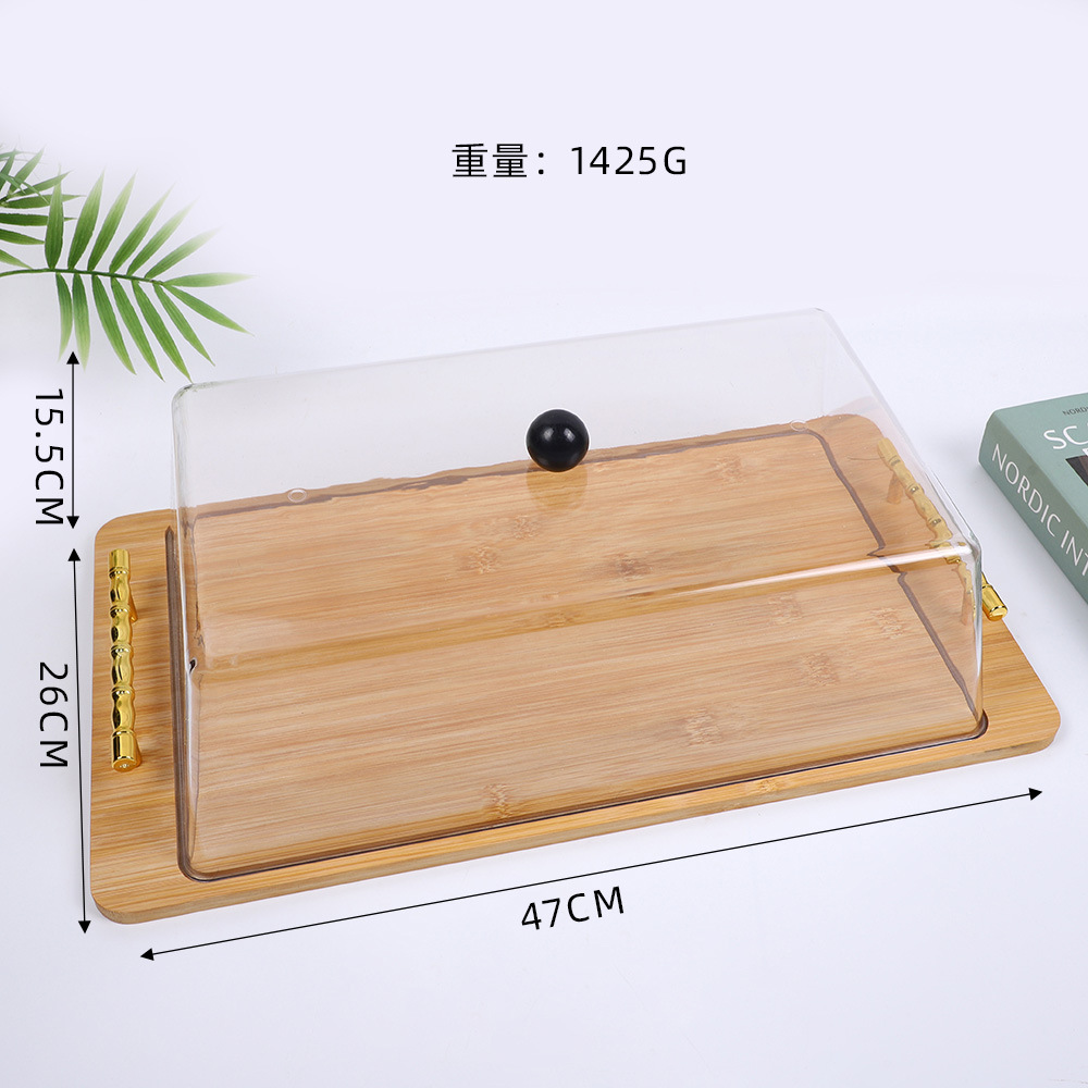 Bandeja rectangular de bambú/madera con asa, 47*26*15.5CM