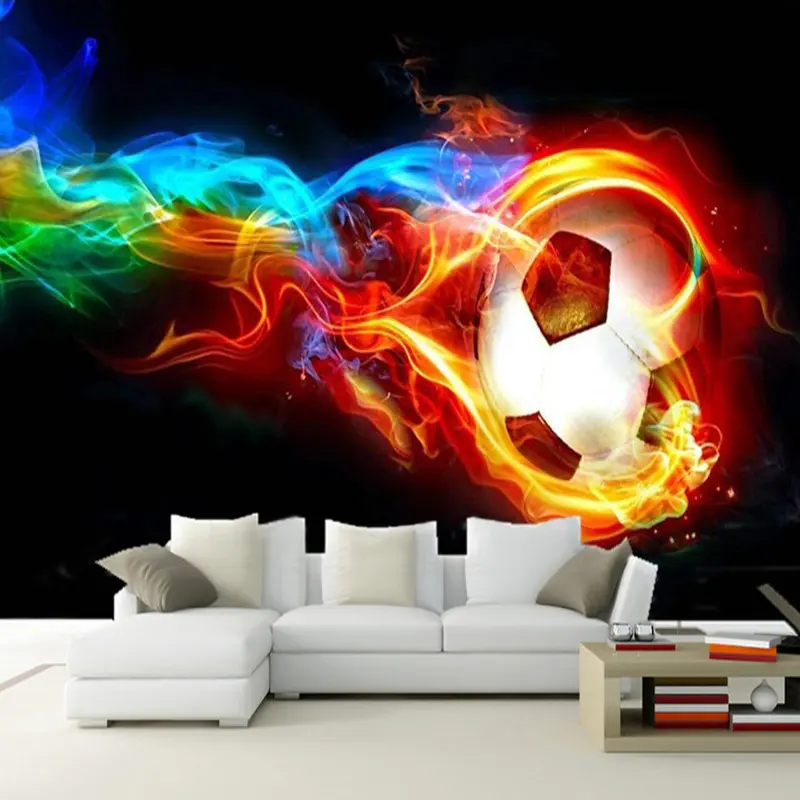 Benutzer definierte 3D Wandbild Tapete Moderne abstrakte Kunst Farbstreifen Flamme Fußball Designs Wohnzimmer Schlafzimmer Dekor Tapeten