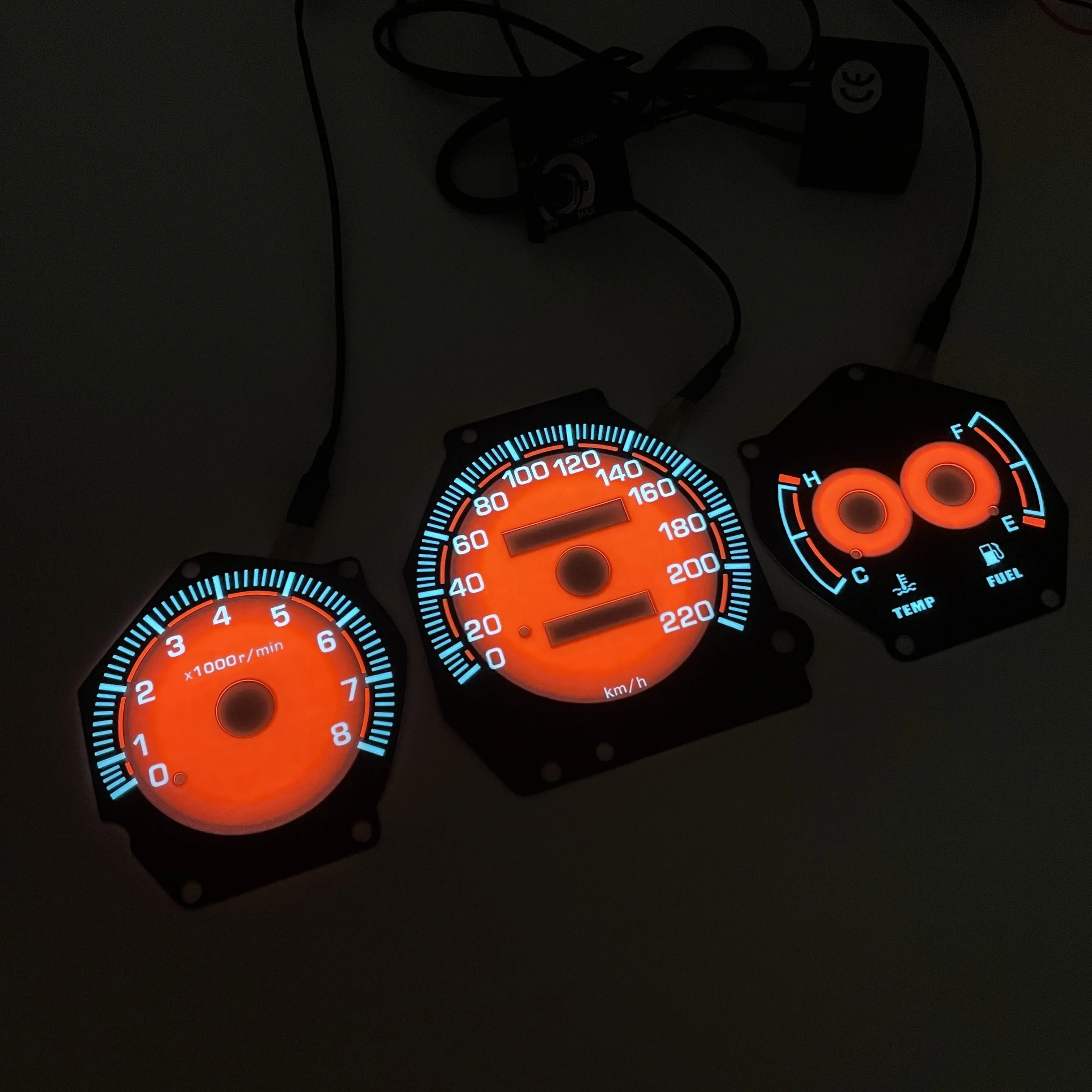 Ool lighting-Indicadores de brillo personalizados para salpicadero de coche, medidores de luz roja radual con inversor de DC12 V ajustable