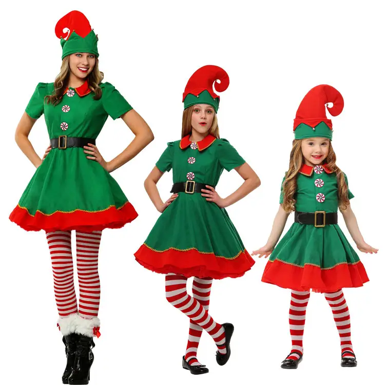Лидер продаж с фабрики, Рождественский детский зеленый зимний костюм для мальчиков, одежда Elf, платье, шапка, носки для девочек