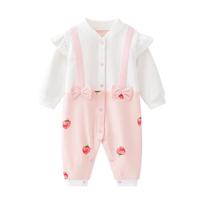 Bebê menina onesie bonito doce cinta design rosa bebê romper roupas infantis de manga comprida 100% algodão