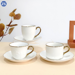 European Style <strong>Cup</strong> and Saucer Set with Vintage <strong>Golden</strong> Design White Black Ceramic Small Cappccnio Cafe Coffe <strong>Cup</strong> and Saucer Set