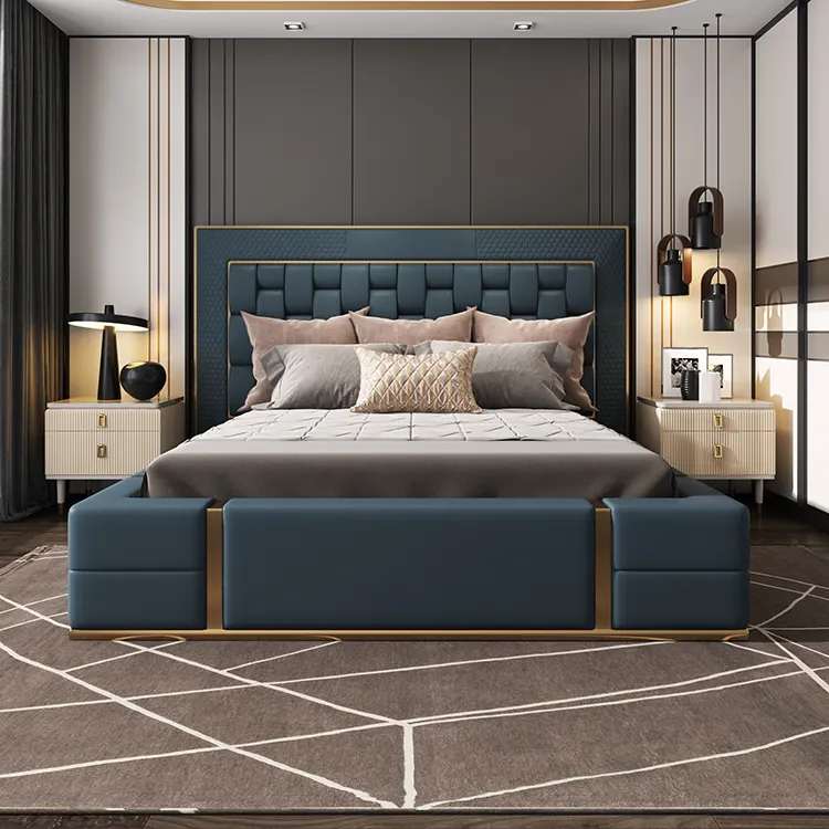 Juego de muebles de cama modernos de gama alta, camas europeas