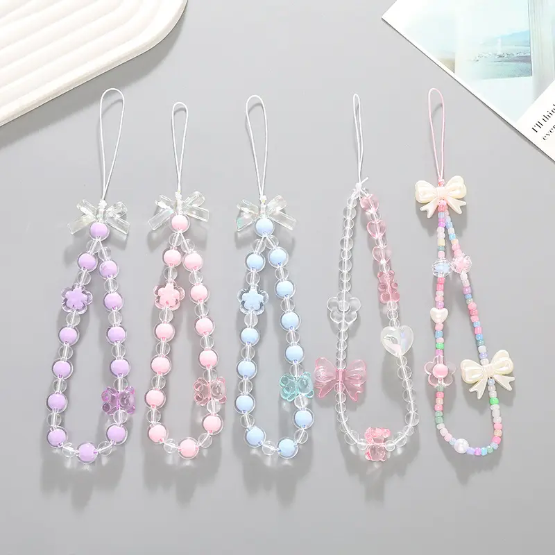 Fashion Flower Phone Strap Lanyard Crystal Beads Mobile Phone Chain Accessories Charm For Mobile Phone