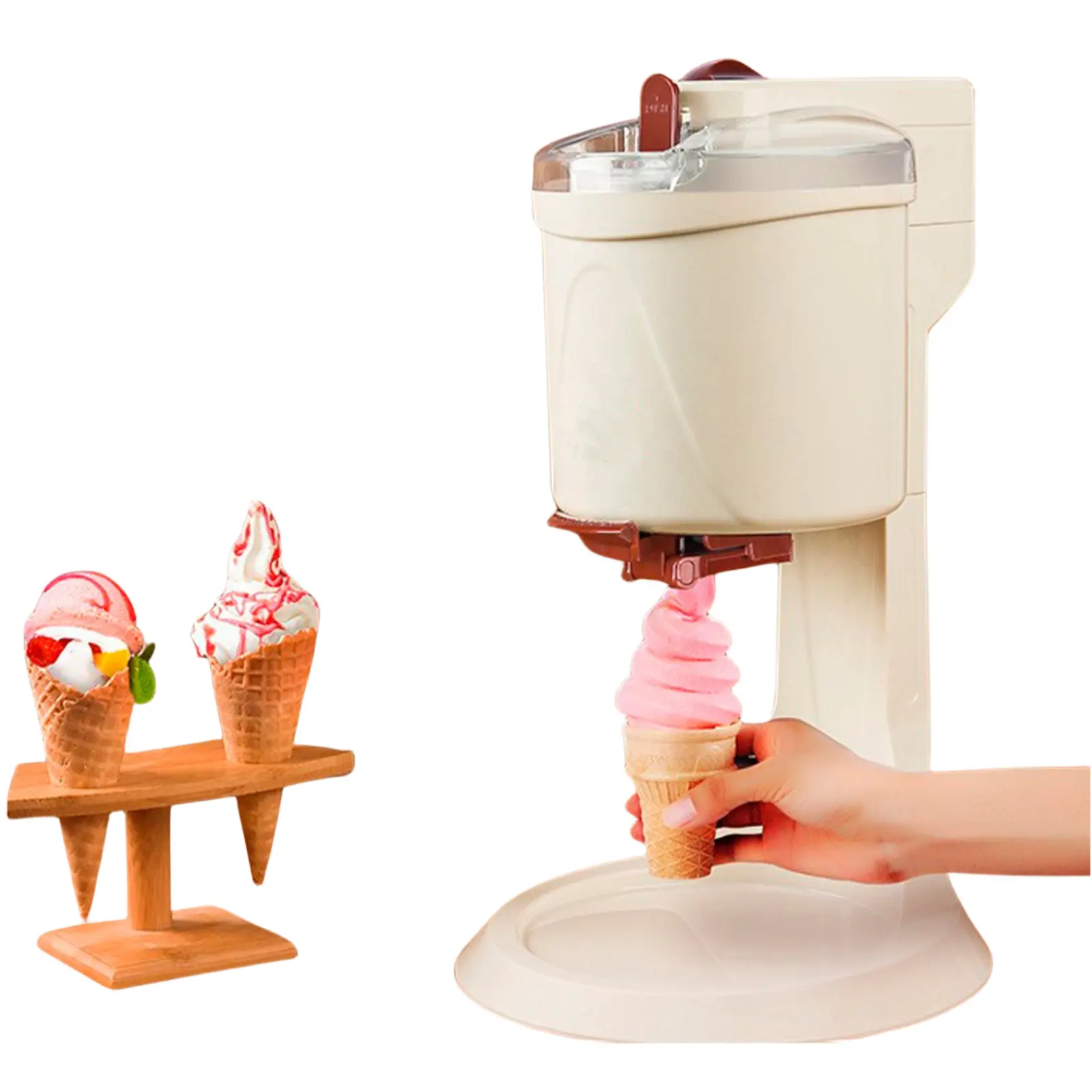 Máquina portátil para hacer helados DIY hecha en casa, Mini máquina de helado de jarabe de cono de gofre suave con refrigeración automática