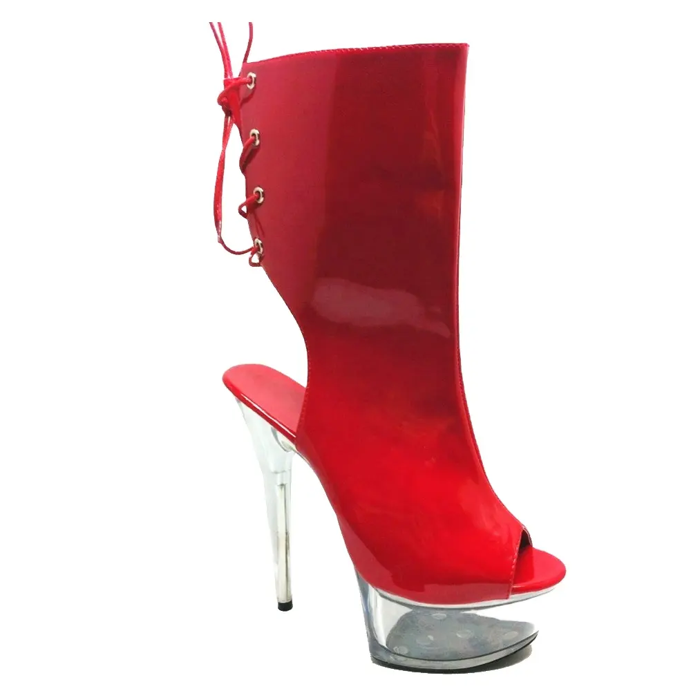 wholesale women high heel transparent platform ankle boots fashion design ladies summer lace up boots Pole dance boots for women