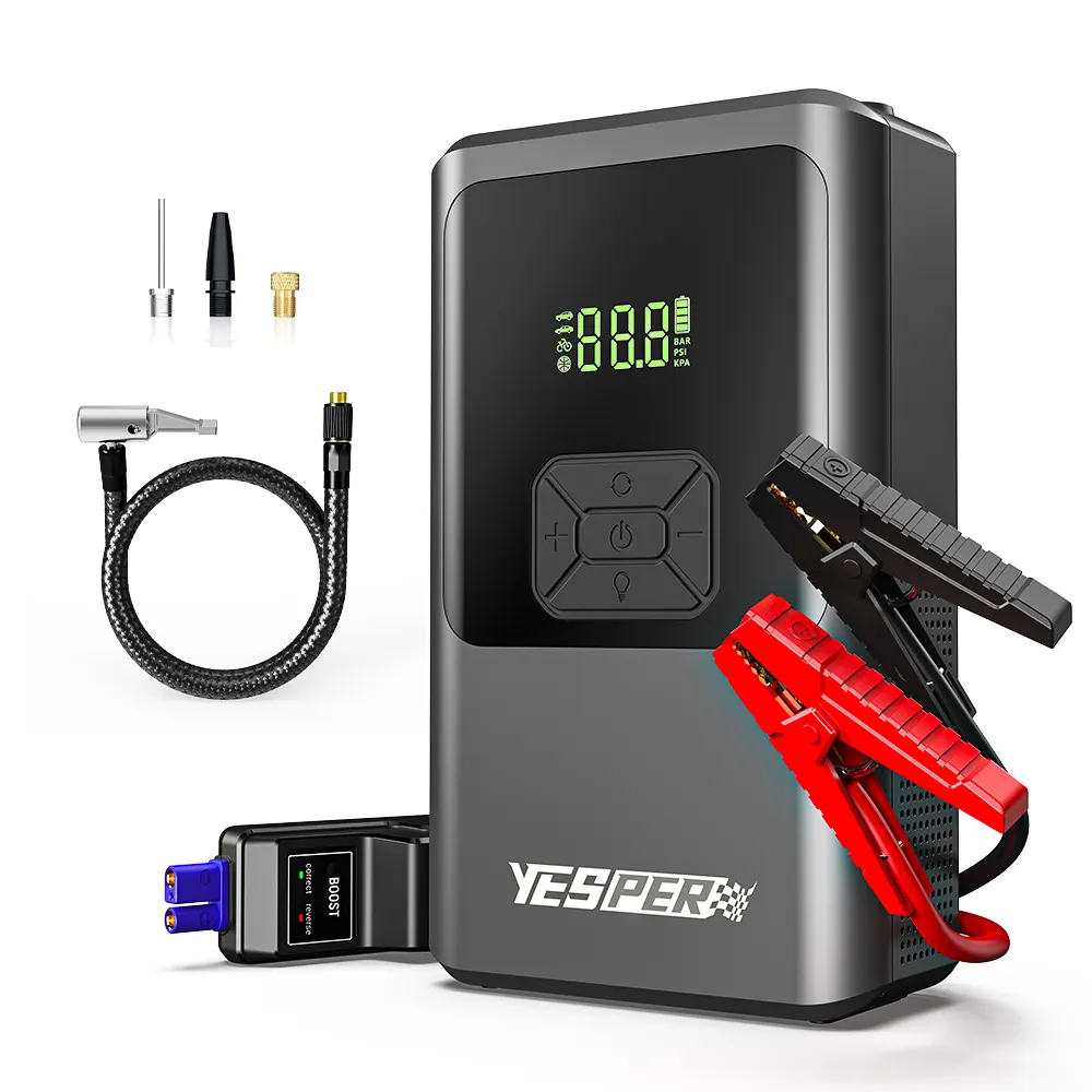 Yesper di động nhảy khởi động với máy nén khí 1500A 10000mAh ngân hàng điện máy bơm không khí xe tăng cường