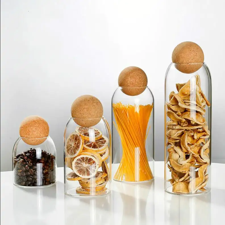 Jarra de vidrio con sello hermético, tapa de madera, bola de vidrio con tapas herméticas, transparente, diferentes tamaños, con tapa de madera