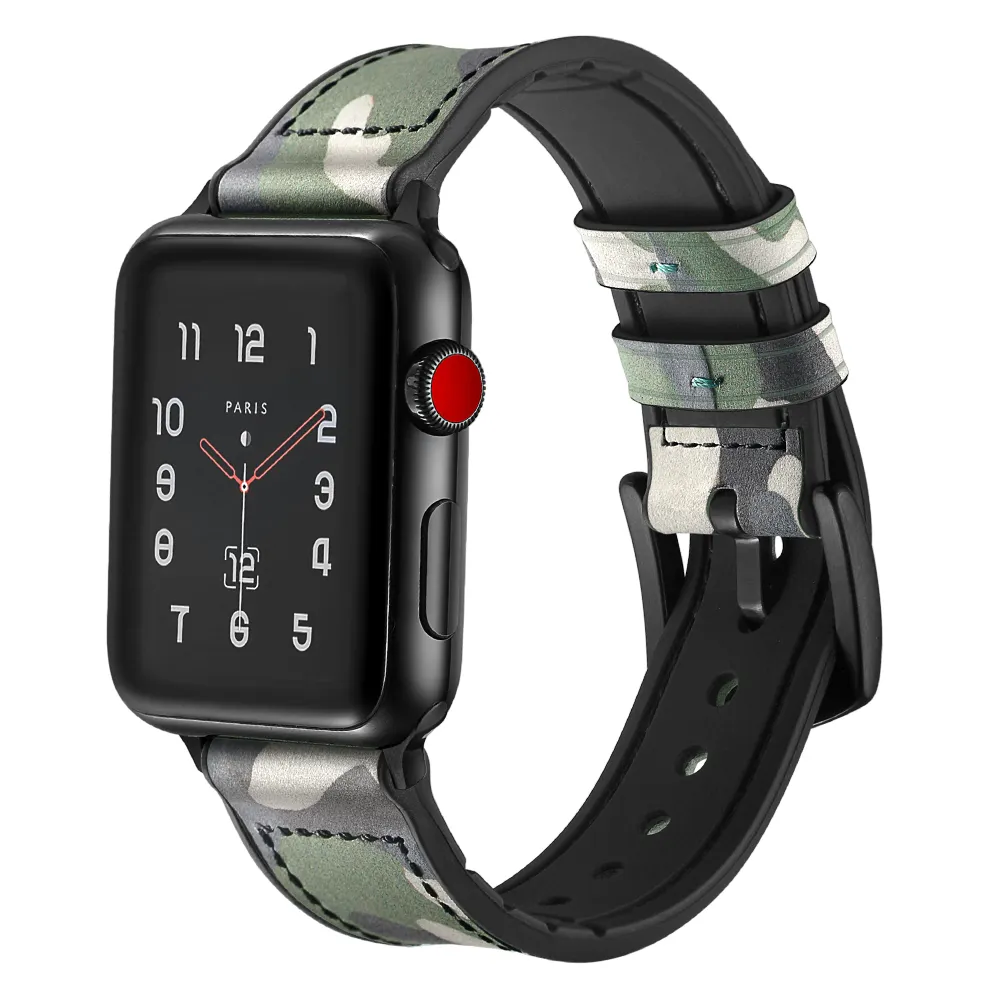 Hochwertiges Camouflage Silikon Leder Uhren armband für Apple Watch Band Weich gummi Smartwatch Armband