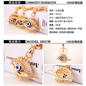New Evil Eye Keychain Blue Popping Evil Eye <strong>Key</strong> Chains Eye Shape Eyelash Bag Pendant Turkish Keyring Crystal Rhinestone Keychain