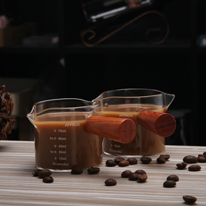 4Pack Espresso Coffee Measuring Glass <strong>Cups</strong> Wooden Handle Mini Small Milk Jug With Handle Milk Jar Juice Hopper Pour Milk Jug - Product Image 2