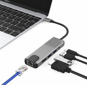 <strong>Type</strong>-c Charging Multiport Usb Hub 4k HD USB C 3.0 Ethernet Rj45 5 in 1 Usb-C Docking Station for <strong>Computer</strong> - Product Image 3