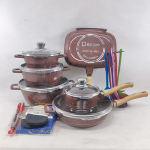 OWNSWING新しいdessini 23PCS Maifan石調理器具セットダイキャスト調理セット木製ハンドルノンスティックポットセット - Product Image 5