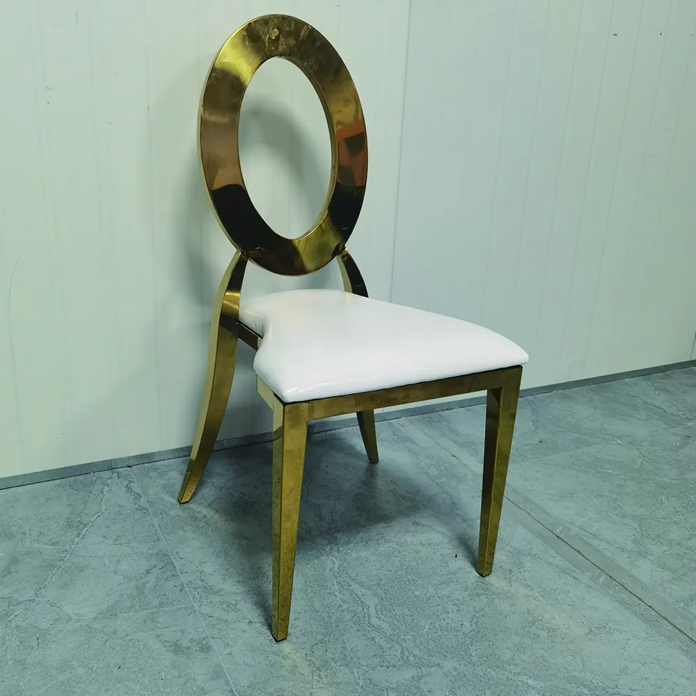 Wholesale Hotel Furniture Titanium Rose Gold Color Round Metal Back Stainless Steel Chair For Weddings Party