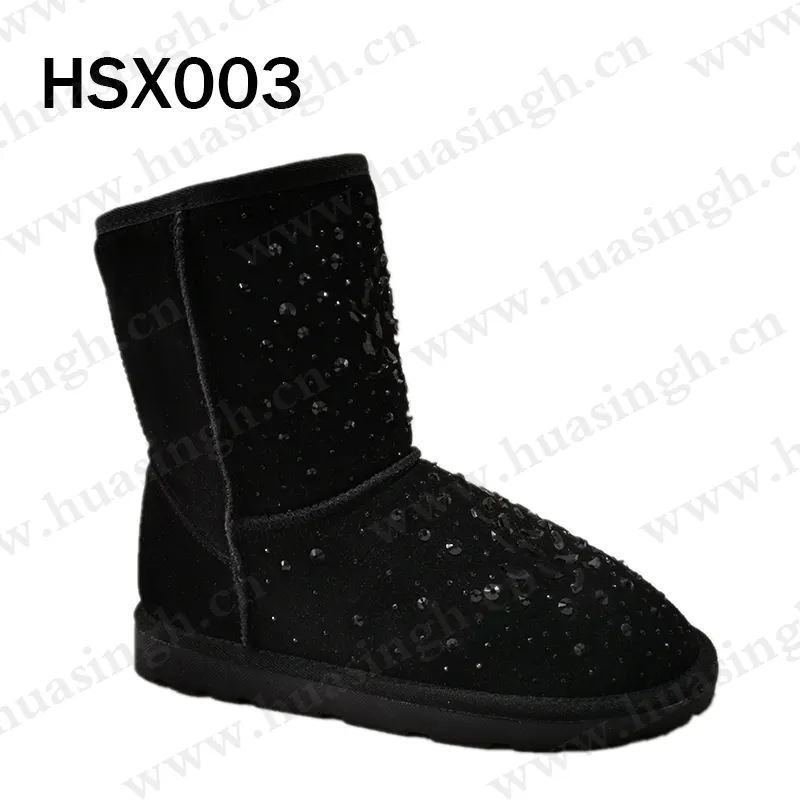 LXG-Botas de nieve para mujer resistentes al sudor, de cuero de ante negro, con forro de lana real, antifrío, para caminar al aire libre, para invierno, HSX003