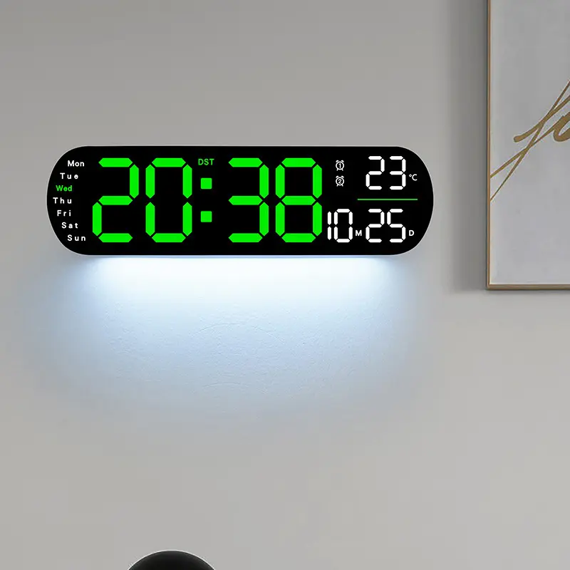 Reloj de pared digital Pantalla grande, reloj de pared grande de 12,5 "con control remoto que cambia de color, reloj grande con luces nocturnas