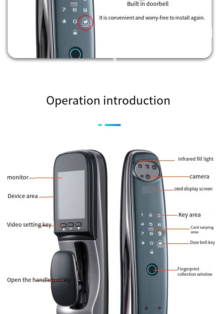 High-value face recognition intelligent door lock with multiple unlocking methods fingerprint applet password key digital lock