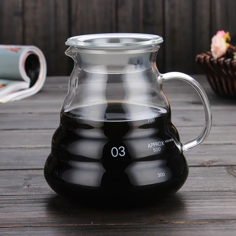  Hot Sale wholesale Kitchen Appliances V Shaped 60 Pour Over Coffee Maker Glass Coffee Sharing Pot Coffee Server Tea Pot
