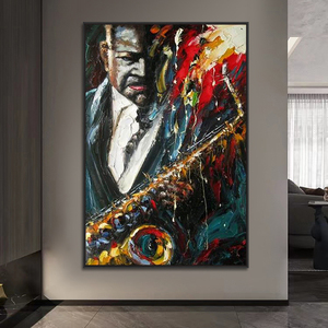 لوحة فنية جدارية بشكل امرأة مرسومة باليد على قماش الأكريليك على شكل آلة موسيقية تناسب غرفة المعيشة - Product Image 4