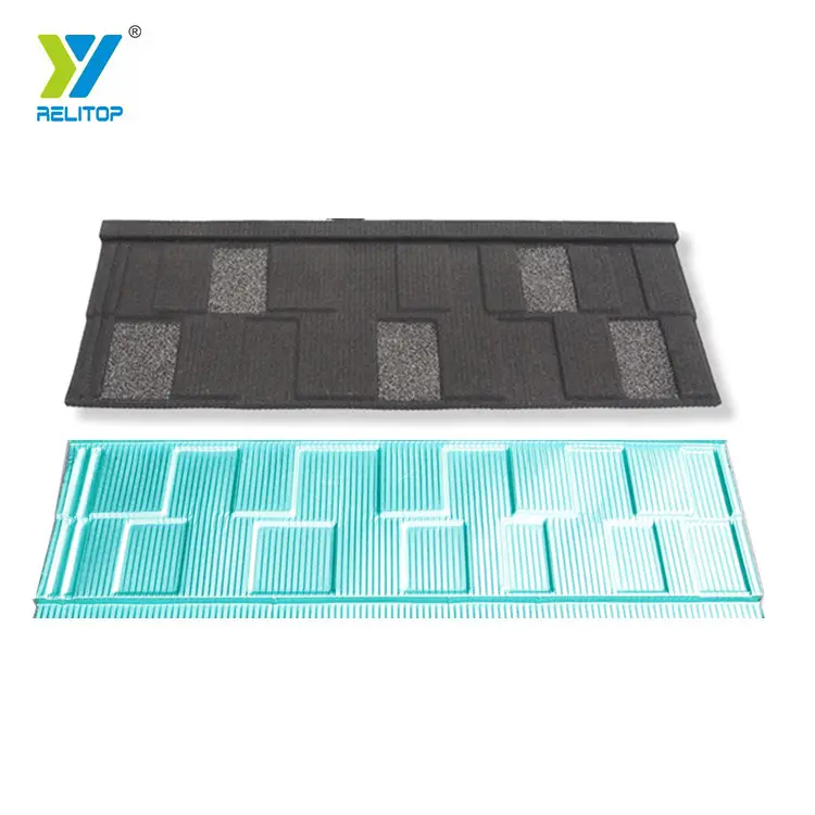 Relitop Black Grey Spots Shingle Tile Stone Coated Steel Roofing Sheet 0.35ミリメートルAluminium Zinc Metal Board Roofing Panel