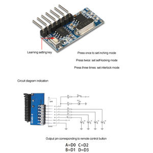 433 mhz RF ricevitore codice di apprendimento decodificatore modulo 433 mhz Wireless 4 CH uscita per la codifica dei telecomandi