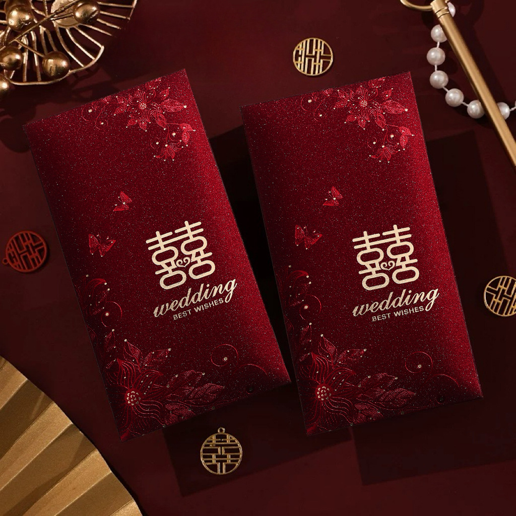 Paillettes Dorées Rouge Vin Papillon Amoureux (Lot de 6)