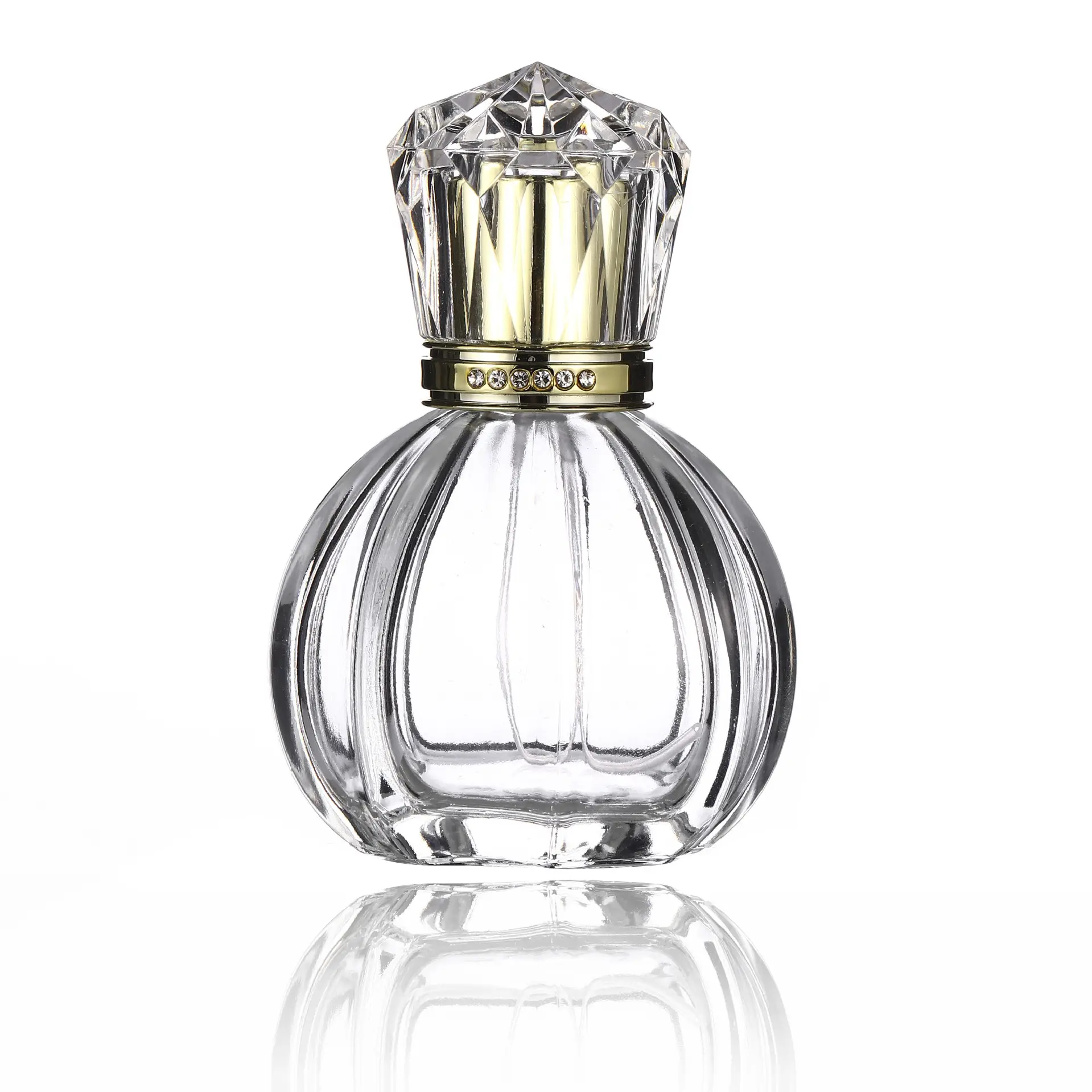 Parfüm şişeleri 50ml yuvarlak top kabartmalı kristal parfüm cam şişe ile pompa sprey