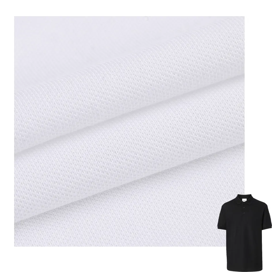 Camisa sólida de tecido pique, fabricação, costura, tecido de polo 35% algodão e 65% poliéster