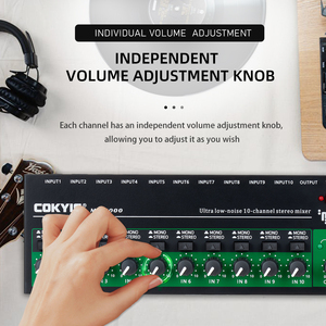 Professional <strong>10</strong> Channel 6.35mm TRS/TS <strong>Input</strong> <strong>Interface</strong> Metal Stereo <strong>Audio</strong> Mixer for Recording Studios - Product Image 3