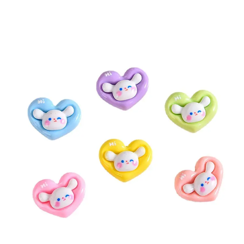 HENGXIN Atacado Love Shaped Flatback Bonito Coelho Rosa Roxo Amarelo Diy Resina Encantos Cabochões Para Acessórios Da Caixa Do Telefone