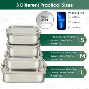 Contenedores de almacenamiento de alimentos de acero inoxidable 304 personalizados con tapas Bento Lunch Box Contenedores de comida de preparación de comida de metal Reutilizables apilables - Product Image 6