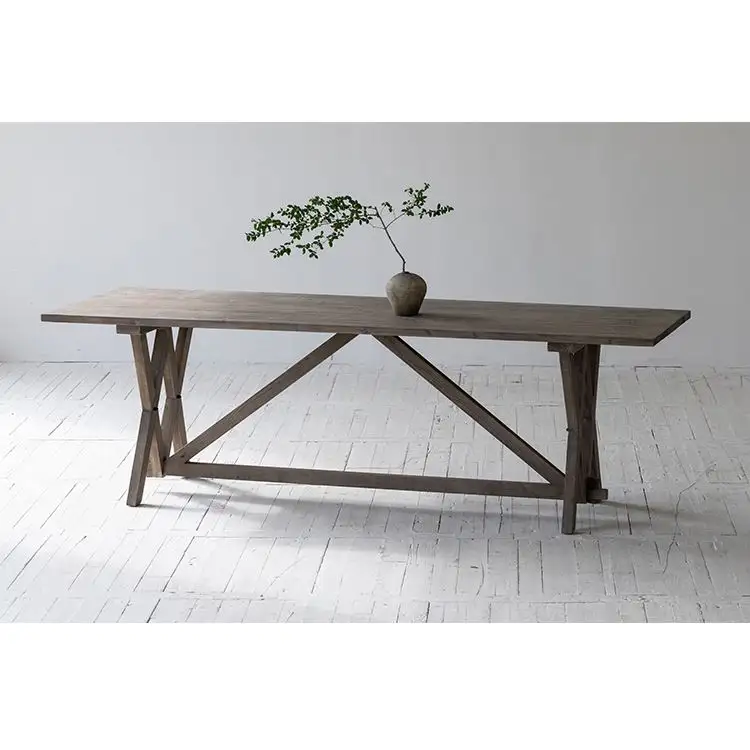 Mesa de jantar madeira sólida, móveis industriais de madeira lisa e madeira lisa