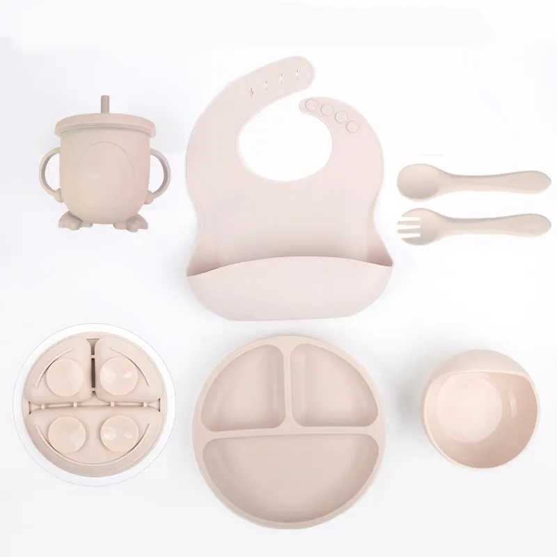 Hot Sell personalizado silicone bib colher tigela bebê talheres impermeável silicone bebê alimentação conjunto