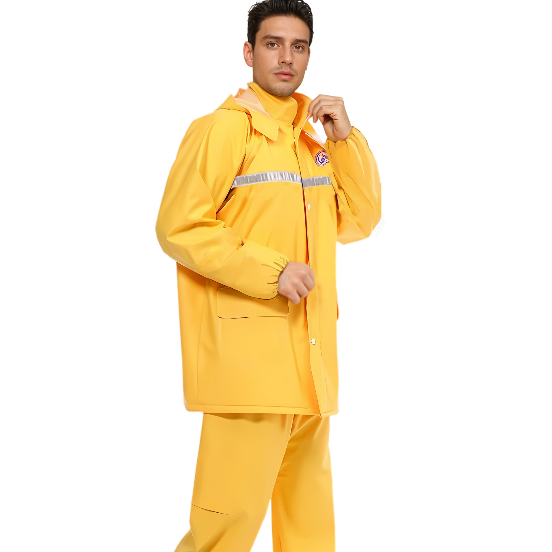Yellow Suit with Extra-Thick Reflective Strips and Dual Pockets