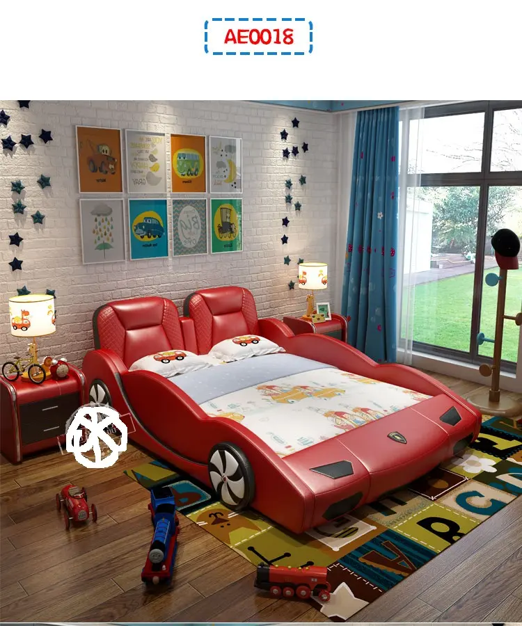 เฟอร์นิเจอร์ห้องนอนที่ทันสมัยอเนกประสงค์ไฟ LED เครื่องเล่นเพลงเตียงเด็กสีแดง
