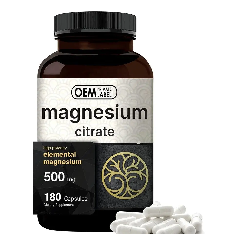 Marque privée Citrate de magnésium 500mg Forte santé Muscles cardiaques Supplément de sommeil Glycinate de magnésium Capsule Sommeil Pilule