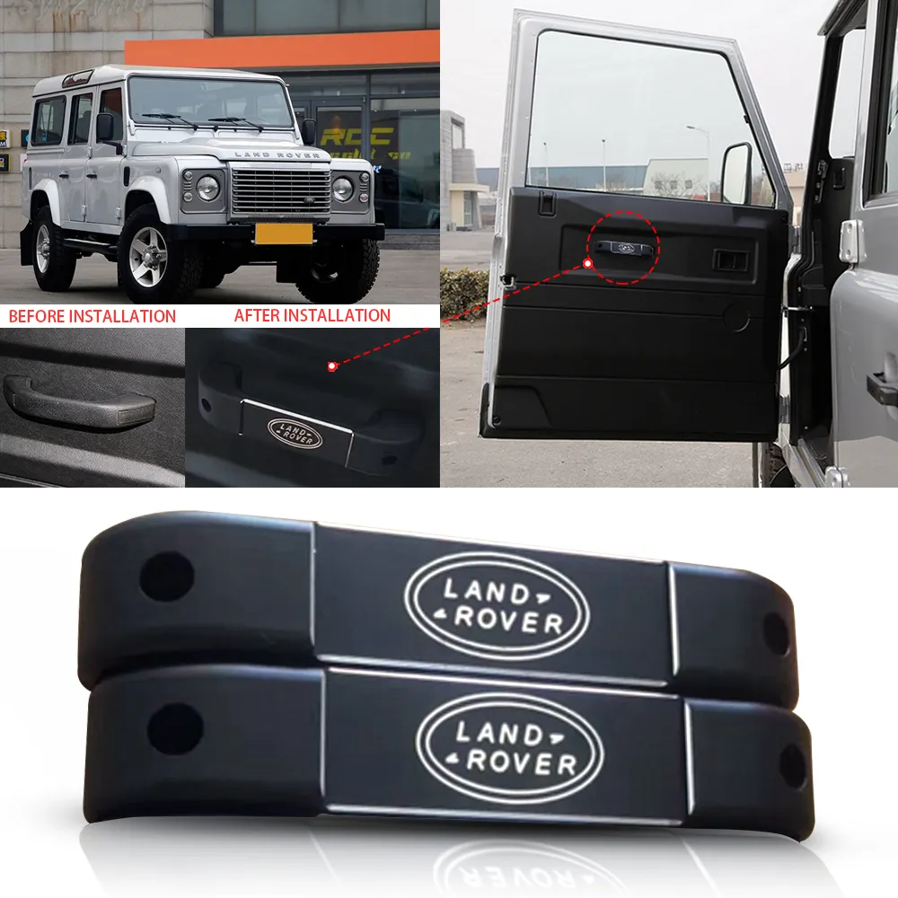 Garniture de poignée de porte intérieure en alliage d'aluminium noir pour Land Rover Defender 90 110 130