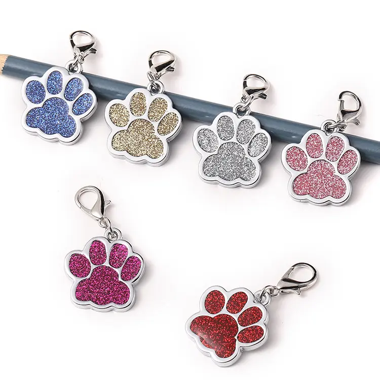 Produsen Stok Logam Pet Tag Zinc Alloy Kartu Identitas Kustom Glitter Jejak Kaki Ukiran Tag Anjing