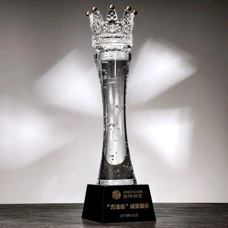 Honor Of Crystal Professional Custom Awards Commemorative Crown Crystal Trophy With Crystal Octagonal Top