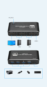 热键8K HDMI 2端口USB KVM交换机HDMI2.1切换器支持2PC计算机2USB3.0支持蓝牙鼠标或键盘