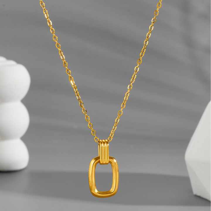 18K PVD Gold Stainless Steel Geometric Double Ring Pendant Necklace for Women | Minimalist Twist Rope Chain | Hypoallergenic