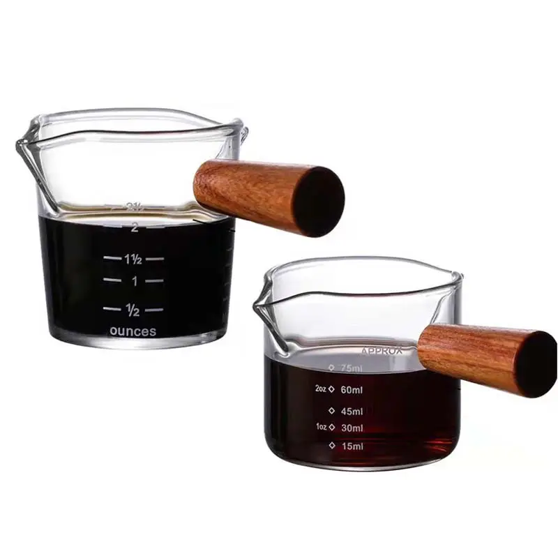 70/75Ml Pyrex Espresso Melk Cup Houten Handvat Glas Afgestudeerd Maatbeker