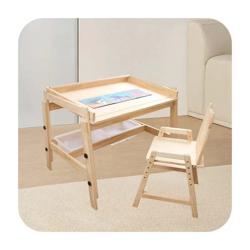 Juego de mesa y silla de madera para niños, muebles de jardín de infantes Montessori para centro de guardería preescolar, muebles de guardería temprana