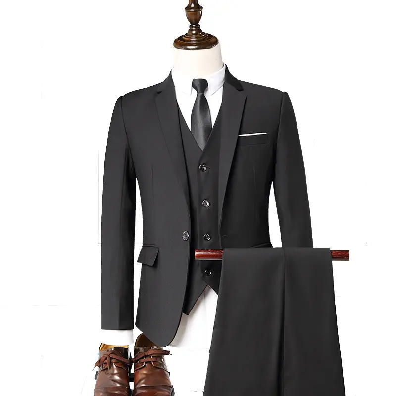 Erkek smokin takım elbise kore tarzı ince üç parçalı Set sağdıç takım elbise iş elbisesi