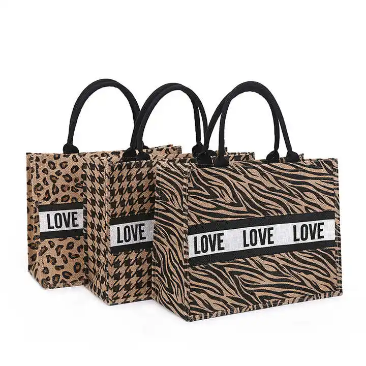 Vente en gros Sac en toile de jute écologique Sac en toile de jute Sac fourre-tout d'épicerie en lin avec poche Sacs fourre-tout en jute réutilisables et pliables pour le shopping