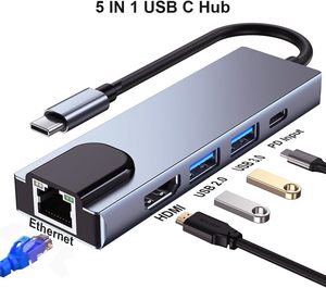 5-in-1 Type-C ฮับอะแดปเตอร์ <span class=keywords><strong>USB</strong></span> C ที่มี RJ45 Ethernet HDMI <span class=keywords><strong>USB</strong></span> พอร์ต3.0และ Type-C การจัดส่งพลังงานสำหรับแล็ปท็อปแท็บเล็ตและสมาร์ทโฟน - Product Image 2