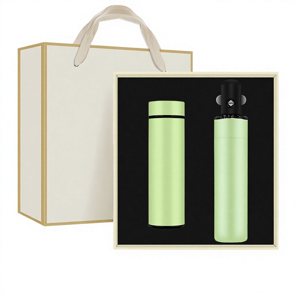 Caja de regalo extraíble termo y paraguas-verde