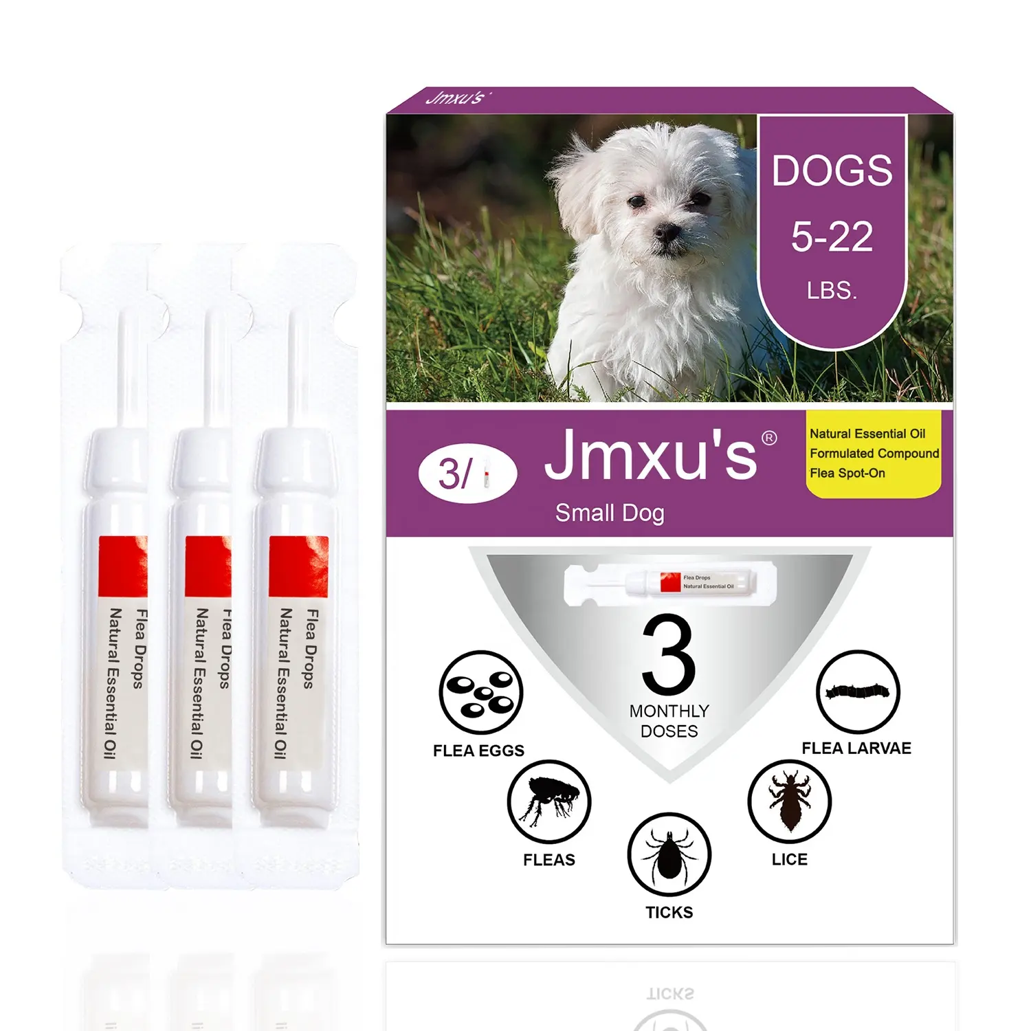 Gotas de pulgas 100% naturais para cães, Fórmula do óleo essencial mata pulgas, ovos e larvas, marca personalizada