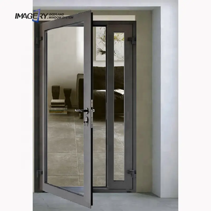Porta a battente diretta in alluminio per fabbrica bella porta a battente con telaio nero elegante
